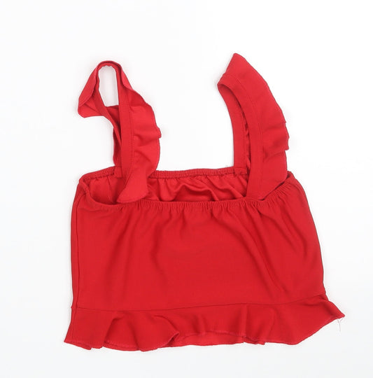 PRETTYLITTLETHING Womens Red Polyester Cropped Tank Size 10 Square Neck