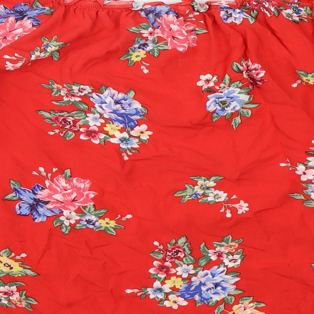 Dorothy Perkins Womens Red Floral Viscose Basic Blouse Size 16 Boat Neck