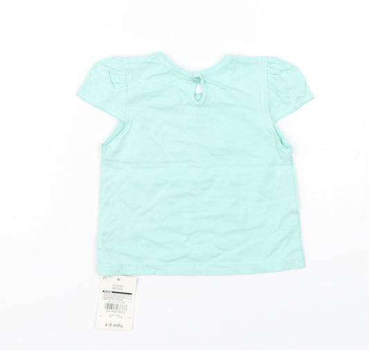 Cherokee Girls Green Cotton Basic T-Shirt Size 6-9 Months Round Neck Pullover