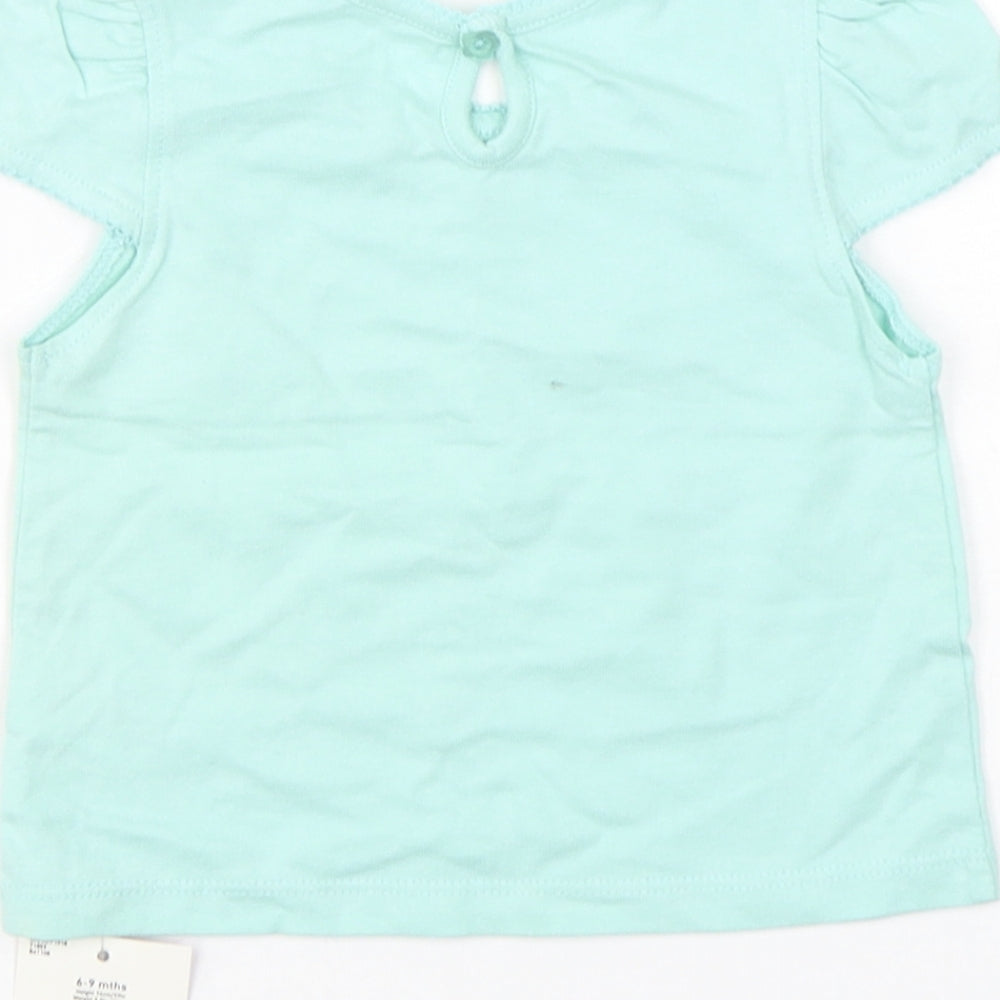 Cherokee Girls Green Cotton Basic T-Shirt Size 6-9 Months Round Neck Pullover