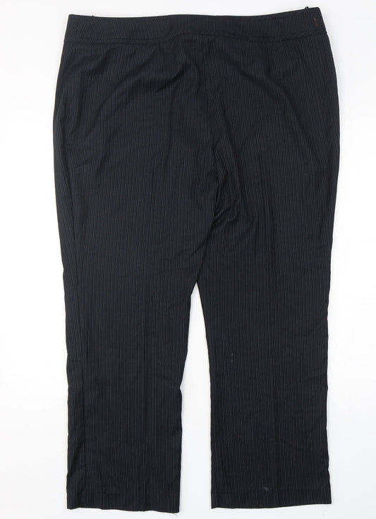 Marks and Spencer Womens Blue Striped Polyester Trousers Size 20 L29 in Regular