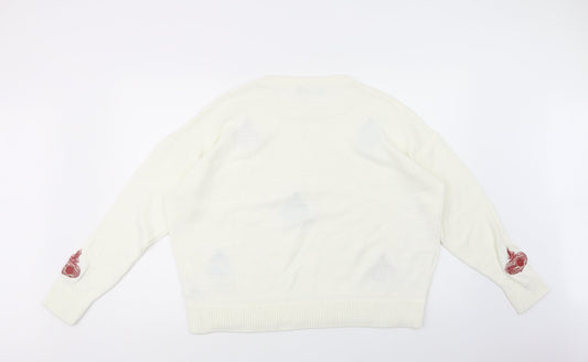 Marks and Spencer Womens Ivory Crew Neck Geometric Acrylic Pullover Jumper Size L