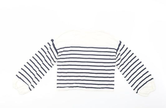 H&M Girls White Crew Neck Striped Cotton Pullover Jumper Size 11-12 Years Pullover