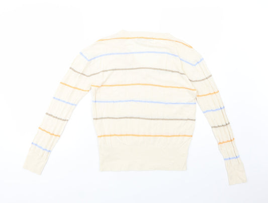 Marks and Spencer Womens Ivory V-Neck Striped Viscose Pullover Jumper Size S
