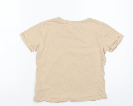 Primark Girls Beige Cotton Ringer T-Shirt Size 10-11 Years Crew Neck Pullover - No Bad Days
