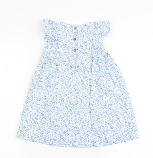 Marks and Spencer Girls White Floral 100% Cotton A-Line Size 18-24 Months Round Neck Button
