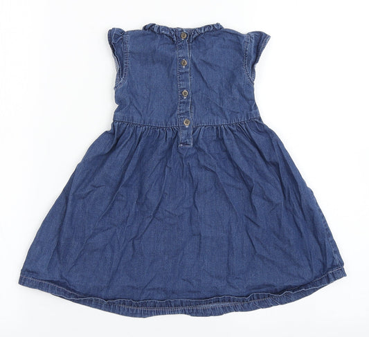 George Girls Blue 100% Cotton A-Line Size 12-18 Months Round Neck Button