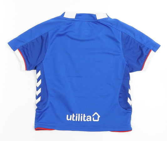 Hummel Boys Blue 100% Polyester Jersey T-Shirt Size 2-3 Years Round Neck Pullover - Rangers FC