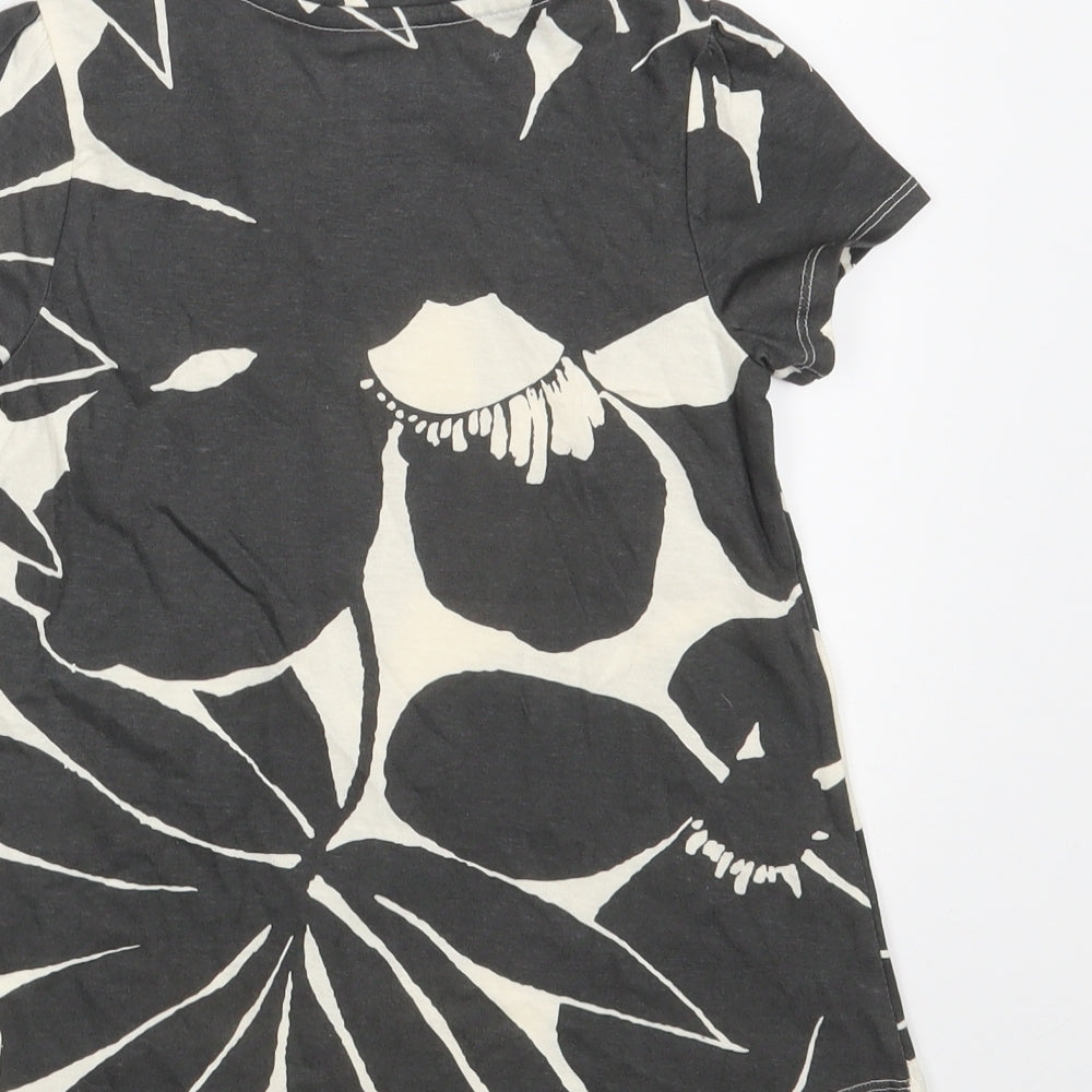 Gap Girls Grey Floral 100% Cotton Basic T-Shirt Size 5 Years Round Neck