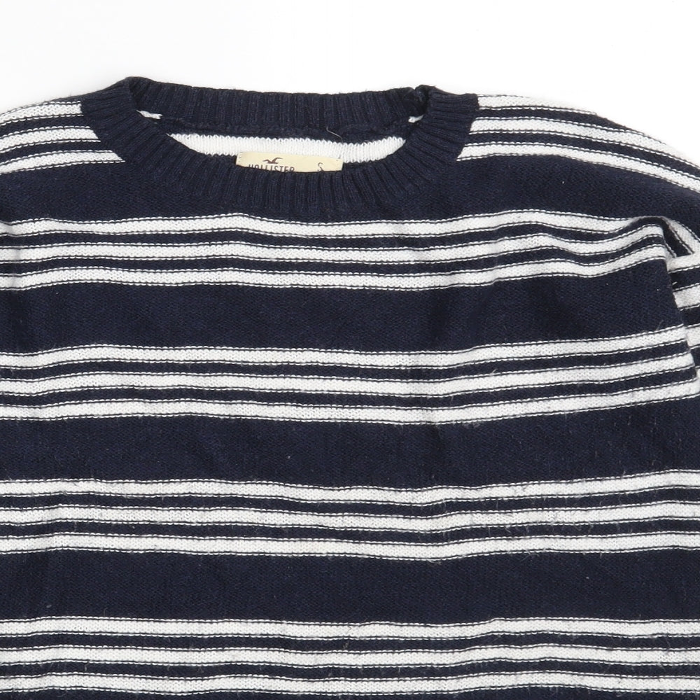 Hollister Womens Blue Round Neck Striped Acrylic Pullover Jumper Size S