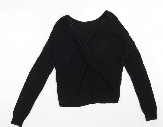 Hollister Womens Black V-Neck  Cotton Pullover Jumper Size M