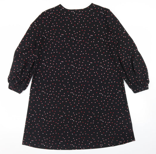 Mango Womens Black Polka Dot Polyester A-Line Size M Round Neck