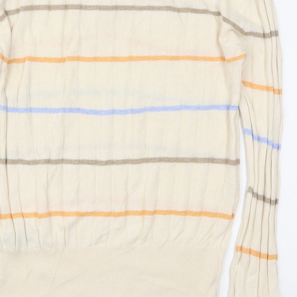 Marks and Spencer Womens Ivory V-Neck Striped Viscose Pullover Jumper Size S