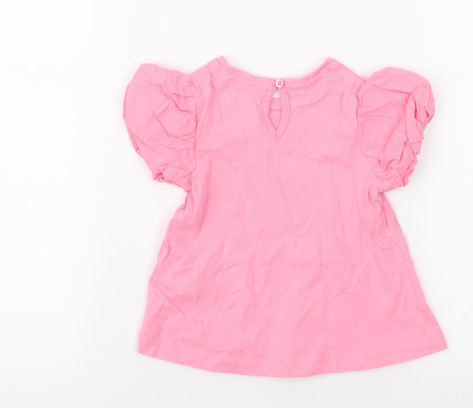 NEXT Girls Pink 100% Cotton Jersey Blouse Size 9-12 Months Round Neck Button