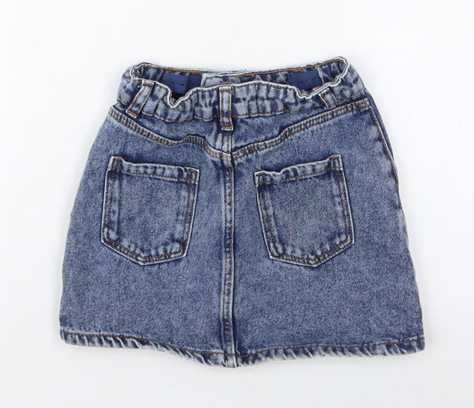 Denim & Co. Girls Blue 100% Cotton A-Line Skirt Size 5-6 Years Regular Zip