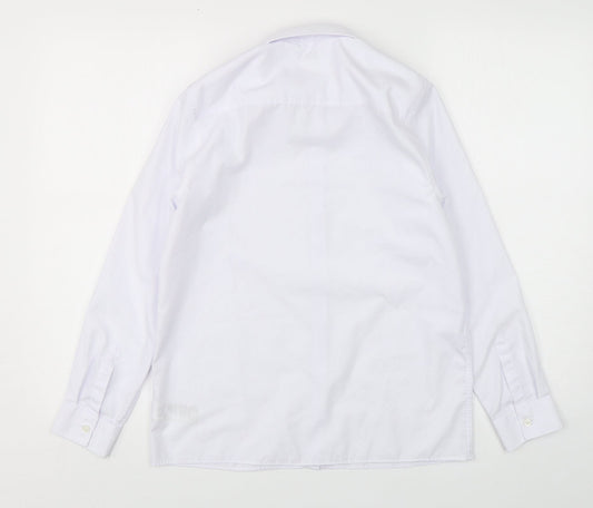 Marks and Spencer Boys White Polyester Basic Button-Up Size 13-14 Years Collared Button