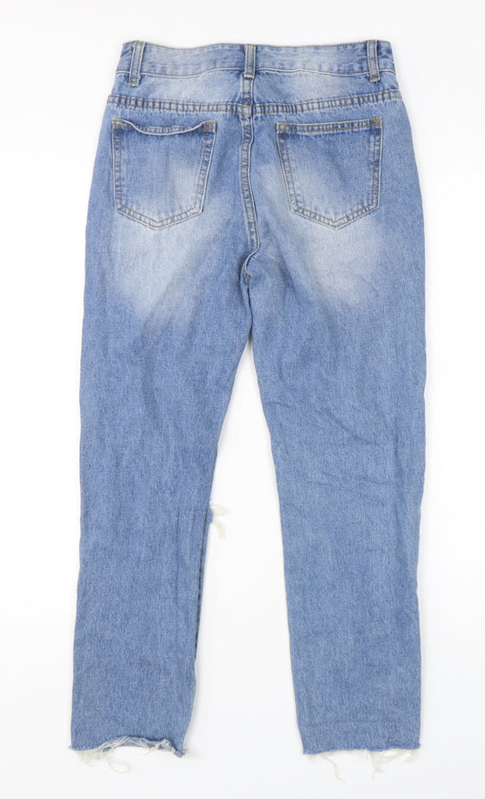 Momokrom Womens Blue Cotton Mom Jeans Size 8 L26 in Regular Button