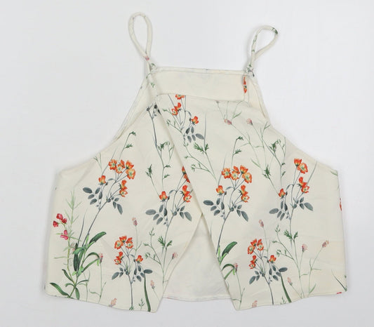 Zara Womens Ivory Floral Polyester Cropped Tank Size XS Square Neck