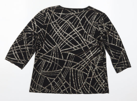 Anna Rose Womens Black Geometric Polyester Basic T-Shirt Size L Round Neck - Abstract