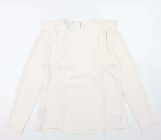 New Look Womens Ivory Polyester Basic Blouse Size 10 Round Neck