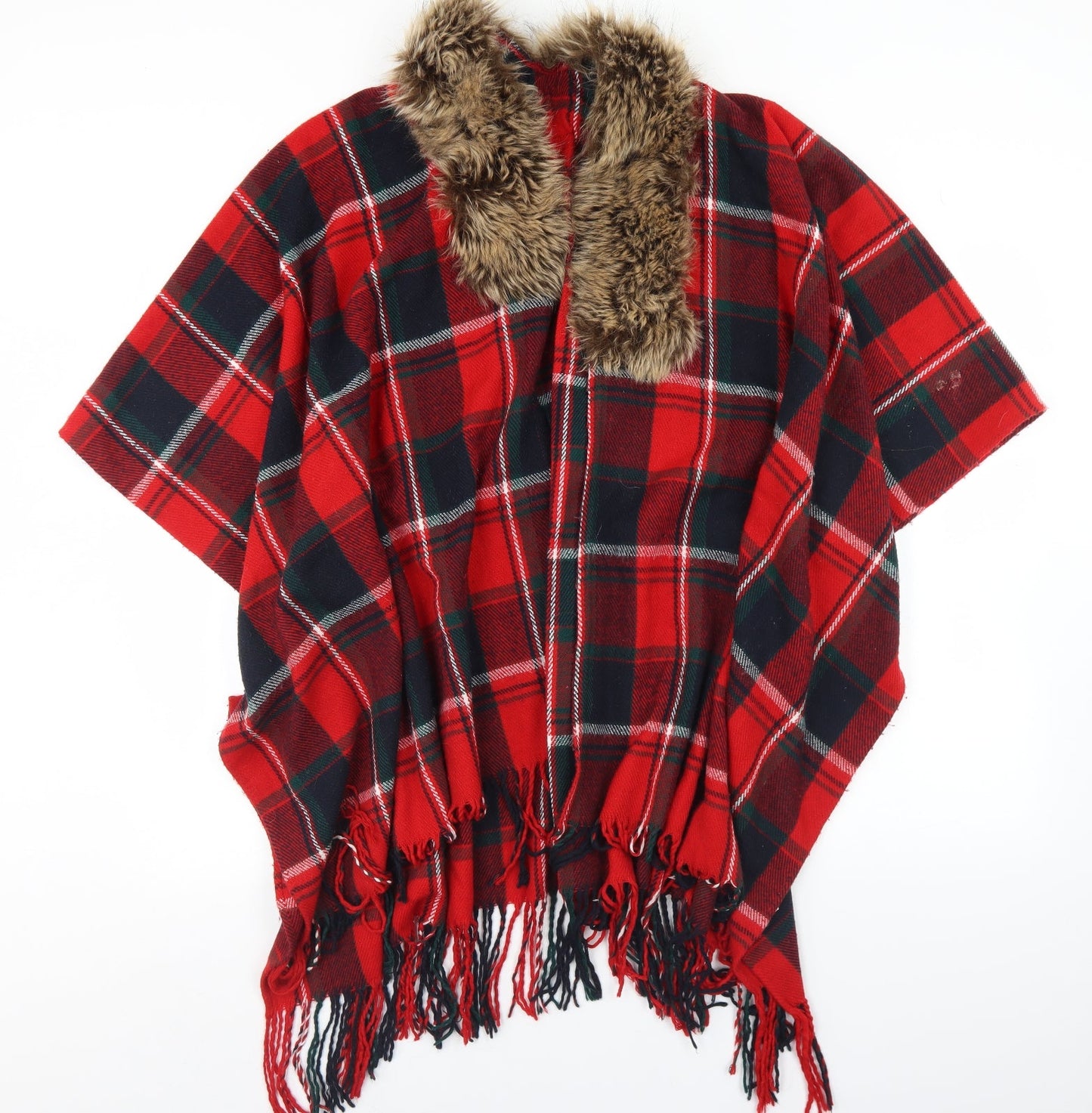 Preworn Womens Red Plaid Acrylic Shawl/Wrap