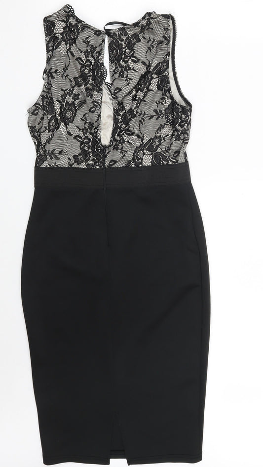 AX Paris Womens Black Floral Polyester Bodycon Size 10 V-Neck Zip