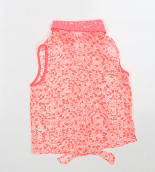 BHS Girls Pink Geometric Polyester Basic Button-Up Size 10-11 Years Collared Button