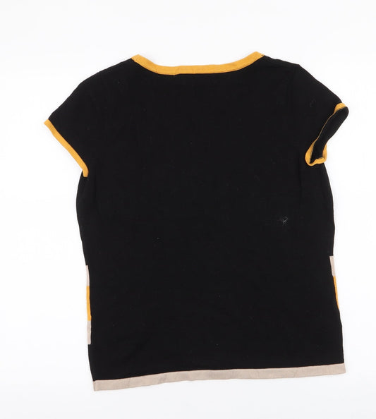 Principles Womens Black Striped Polyester Basic T-Shirt Size 14 Round Neck