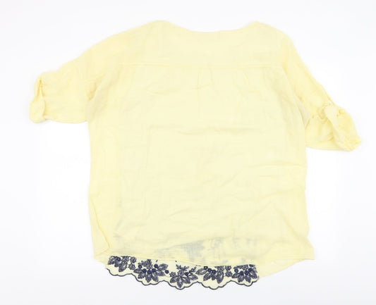 Gerard Womens Yellow Floral 100% Cotton Jersey Blouse Size S Round Neck