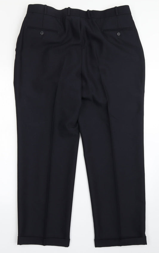 Douglas Mens Blue Polyester Dress Pants Trousers Size 38 L28 in Regular Button - Short Leg