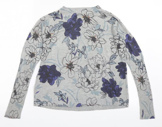 Marks and Spencer Womens Grey Round Neck Floral Acrylic Pullover Jumper Size 8