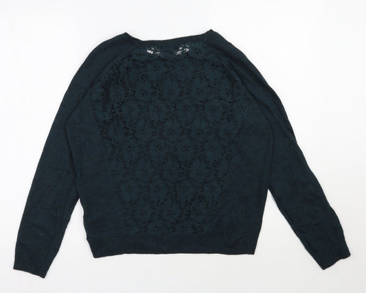 Topshop Womens Green Round Neck Viscose Pullover Jumper Size 8
