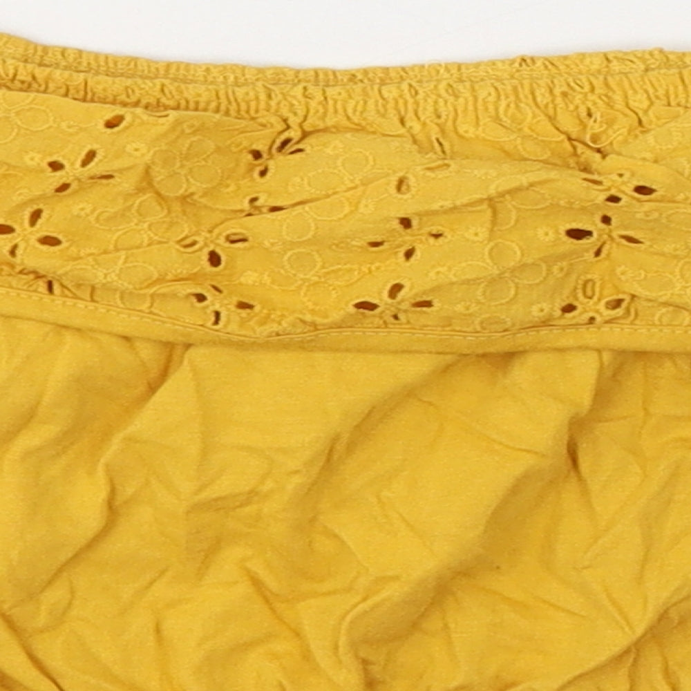 Primark Girls Yellow Cotton Cropped T-Shirt Size 7-8 Years Off the Shoulder Pullover