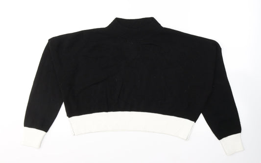 PRETTYLITTLETHING Womens Black Colourblock Acrylic Cropped T-Shirt Size L Round Neck