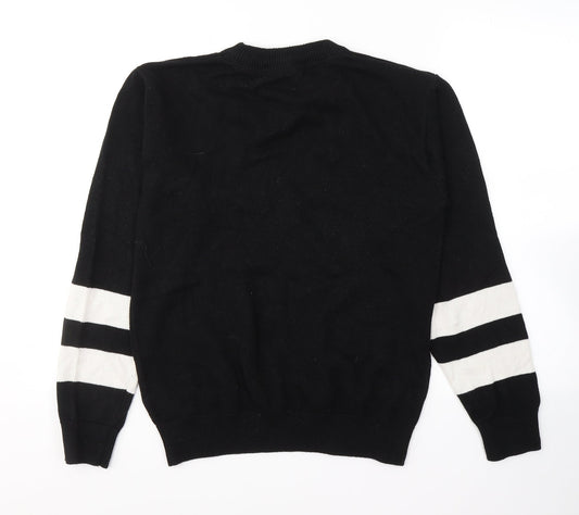 Lodge Mens Black Round Neck Cotton Pullover Jumper Size S