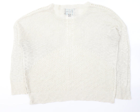 Paper Crane Womens Ivory V-Neck Polyester Pullover Jumper Size S