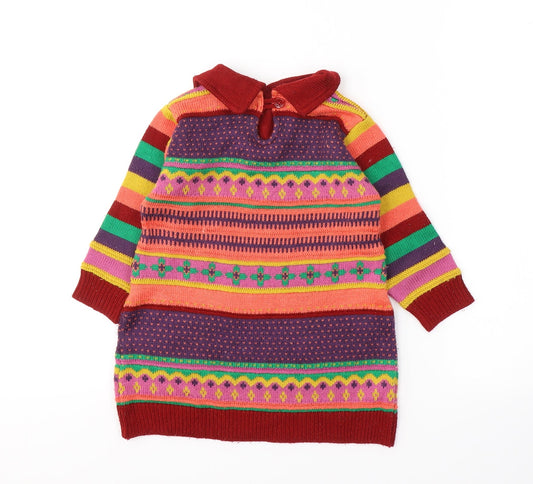 RKM Girls Girls Red Geometric Polyester Jumper Dress Size 18 Months Collared Pullover