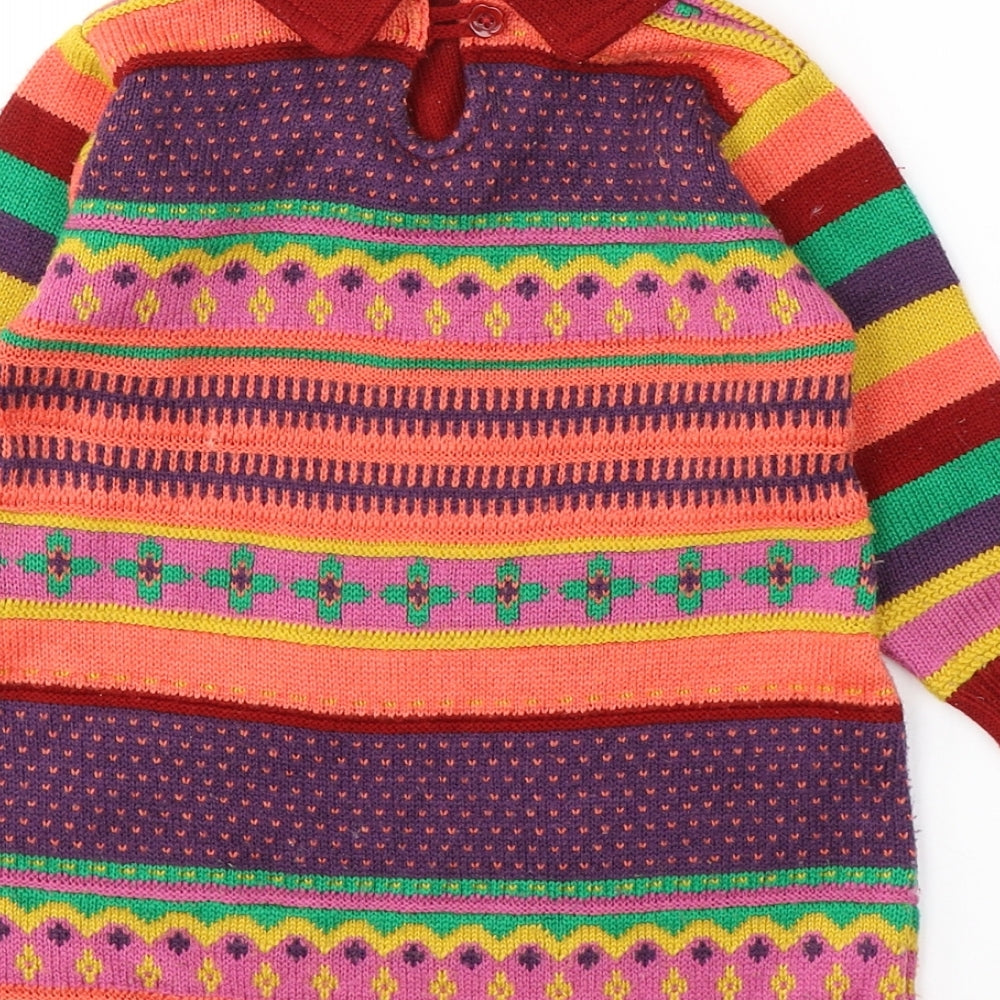 RKM Girls Girls Red Geometric Polyester Jumper Dress Size 18 Months Collared Pullover