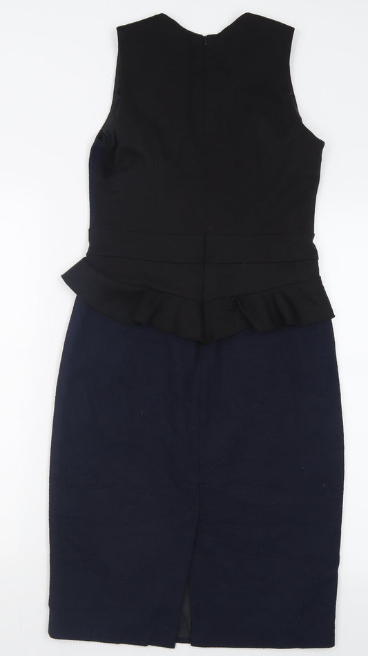 Oasis Womens Blue Polyester Bodycon Size 10 Crew Neck Zip