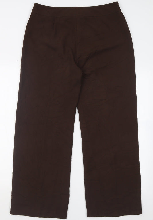 Gold Womens Brown Polyester Trousers Size 14 L28 in Regular Button