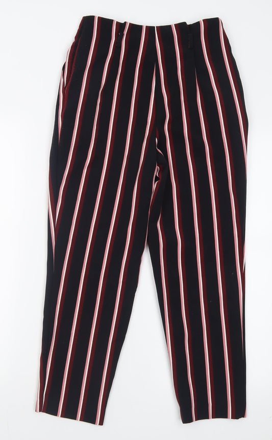 Miss Selfridge Womens Black Striped Polyester Trousers Size 8 L24 in Regular