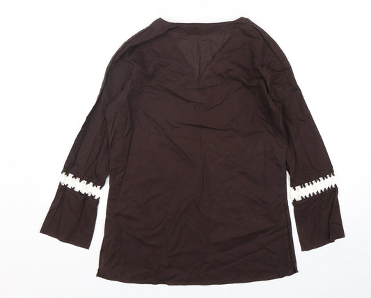 Marks and Spencer Womens Brown Cotton Basic Blouse Size 12 V-Neck