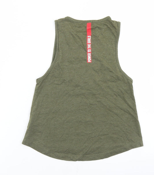 Miss E-vie Girls Green Cotton Basic Tank Size 6-7 Years Round Neck
