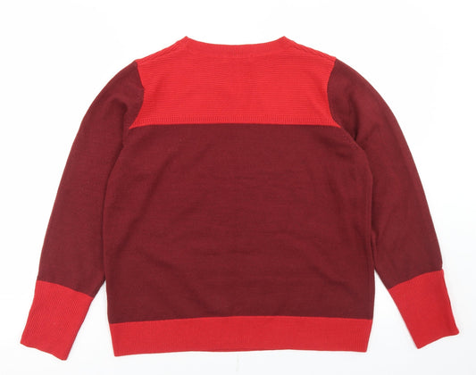 Classic Womens Red Crew Neck Acrylic Pullover Jumper Size 12