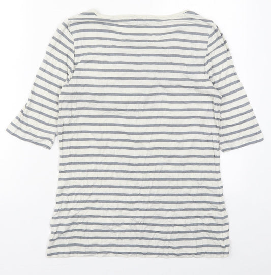 Lee Womens Grey Striped Viscose Basic T-Shirt Size L Round Neck