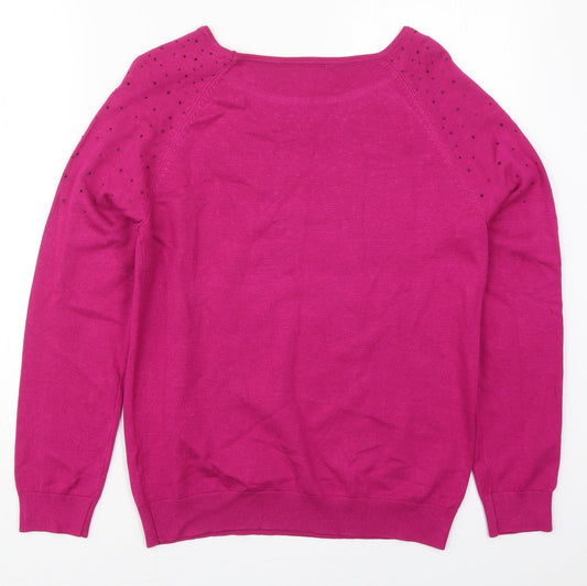 Soon Womens Pink Round Neck Viscose Pullover Jumper Size 12