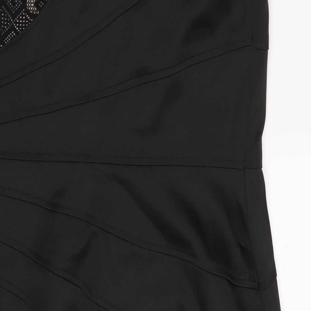 Maggy London Womens Black Argyle/Diamond Polyester A-Line Size 12 V-Neck Zip