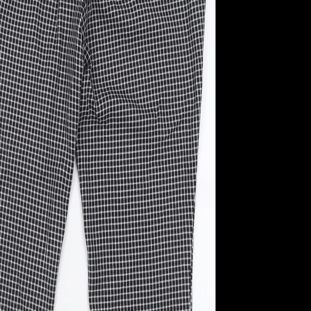 NEXT Womens Black Check Polyacrylate Fibre Trousers Size 8 L26 in Regular Button