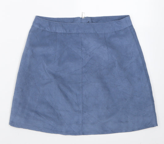 H&M Womens Blue Polyester A-Line Skirt Size 8 Zip