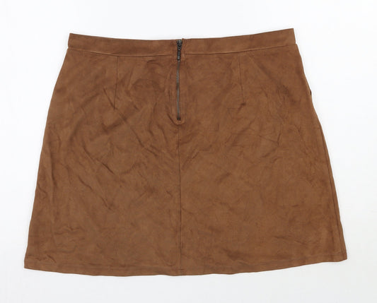 Yns Tekstil Womens Brown Polyester A-Line Skirt Size 32 in Zip
